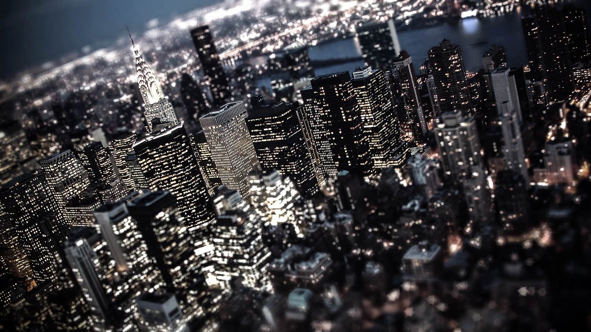 Art Spaces & Interior Design world place cities architecture new york empire state buildings skyscrapers tilt shift window night lights rivers water scenic view panorama skyline cityscape contrast Art Spaces & Interior Design